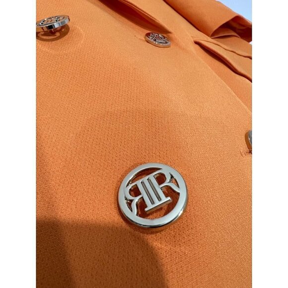 New River Island Size 10 Structured Double Breasted Blazer Orange Dopamine - Picture 11 of 14